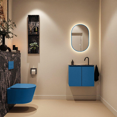 MONDIAZ TURE-DLUX Meuble toilette - 60cm - Jeans - EDEN - vasque Lava - position centrale - 1 trou de robinet