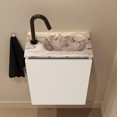 MONDIAZ TURE-DLUX Meuble toilette - 40cm - Talc - EDEN - vasque Glace - position droite - 1 trou de robinet