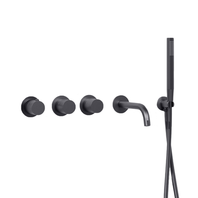 Fortifura Nebbio Badcombinatie-set - thermostaatkraan - wandaansluitbocht - met handdouchehouder - gladde doucheslang - staaf handdouche - uitloop - geborsteld gunmetal (antraciet)