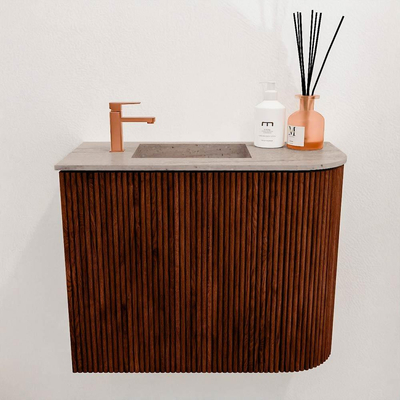 Mondiaz JOYA-DLUX 51.6cm toiletmeubel - ronding rechts kleur Ruby - Wastafel FAYE positie Links 1 kraangat kleur Saba.