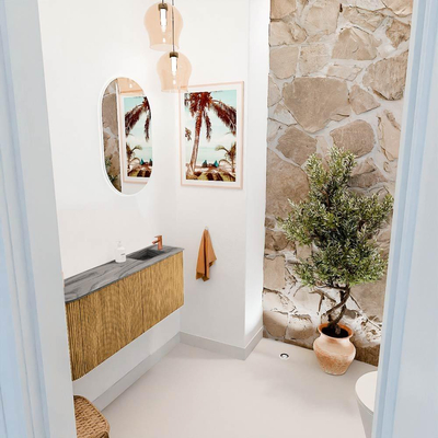 Mondiaz JOYA-DLUX 101.6cm toiletmeubel - ronding links kleur Oak - Wastafel FAYE positie Rechts 1 kraangat kleur Sombra.