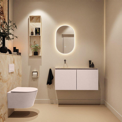MONDIAZ TURE-DLUX Meuble WC 100cm Rosee. EDEN lavabo Frappe position gauche. Sans trou de robinet.