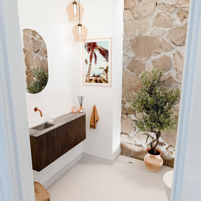 Mondiaz JOYA-DLUX 101.6cm toiletmeubel - ronding rechts kleur Walnut - Wastafel FAYE positie Links Zonder kraangat kleur Oza.