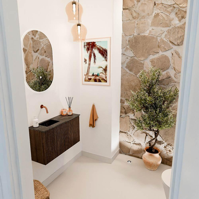 Mondiaz JOYA-DLUX 70cm toiletmeubel - kleur Walnut - Wastafel FAYE positie Links Zonder kraangat kleur Lava.