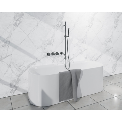 Fortifura Nebbio Ensemble combiné bain - mitigeur thermostatique - barre coulissante avec coude mural intégré - flexible de douche lisse - douchette à main barre - bec - gunmetal