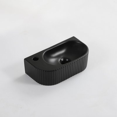 Fugaflow Eccelente Pietra Fontein - 40x22x12cm - Links - Geribbeld - halfrond - 1 kraangat - Keramiek - Zwart mat