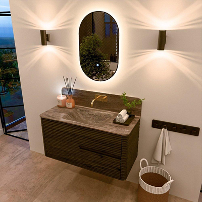 Mondiaz CIRO-DLUX Badkamermeubelset - 100x45x50cm - Solid surface wastafel Oza - 1 wasbak Midden - zonder kraangaten - 2 lades - Shadow