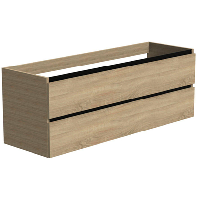 Thebalux Type Meuble sous vasque 120x45x50cm 1 découpe pour siphon poignée intégrée noir mat 2 tiroirs softclose MDF Carbon wood texture