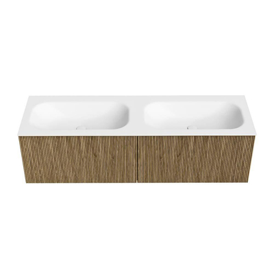 Mondiaz KURVE Badkamermeubelset - 150x46x40cm - 2 lade - wastafel solid surface - dubbel - 2 kraangaten - Dusk