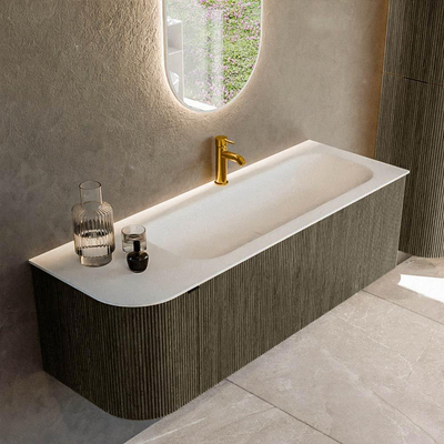 Mondiaz KURVE Badkamermeubelset - 135x46x40cm - 1 lade - 1 deur - wastafel solid surface - rechts - 1 kraangat - Shadow