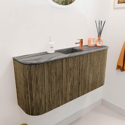 Mondiaz JOYA-DLUX Meuble de salle de bains 93.2cm - arrondis gauche et droite couleur Dusk - Vasque FAYE position Milieu 1 trou de robinet couleur Sombra.