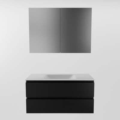 Mondiaz Aivy badmeubelset - 100x45x50cm - 0 kraangaten - 1 wasbak talc Solid surface - Midden - 2 lades - Met spiegelkast - MDF Urban