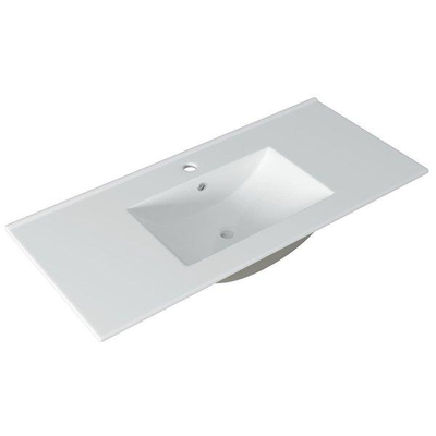 Adema Prime Balance Ensemble de meuble - 100x55x45cm - 1 vasque rectangulaire en céramique Blanc - 1 trou de robinet - 2 tiroirs - avec miroir rectangulaire - Greige