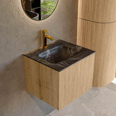 MONDIAZ KURVE-DLUX 50cm Meuble salle de bain - couleur Oak - 1 tiroir - vasque GRUNNE centre - 1 trou de robinet - couleur Lava