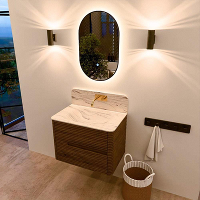 Mondiaz CIRO-DLUX Badkamermeubelset - 70x45x50cm - Solid surface wastafel Nata - 1 wasbak Midden - zonder kraangaten - 2 lades - Dusk
