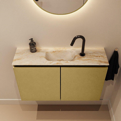 MONDIAZ TURE-DLUX Meuble toilette - 80cm - Oro - EDEN - vasque Frappe - position centrale - 1 trou de robinet