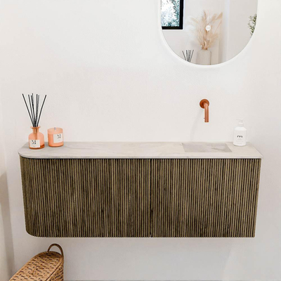 Mondiaz JOYA-DLUX 111.6cm toiletmeubel - ronding links kleur Dusk - Wastafel FAYE positie Rechts Zonder kraangat kleur Ostra.