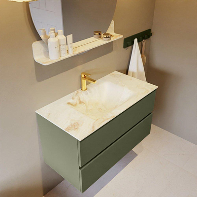 MONDIAZ VICA-DLUX Ensemble meuble de salle de bains - 90cm - meuble bas army - 2 tiroirs - lavabo encastré cloud au milieu - 1 trou de robinet - version haute 60cm - frape