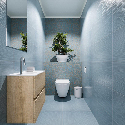 MONDIAZ ADA Toiletmeubel - 60x30x50cm - 1 kraangat - 2 lades - washed oak mat - wasbak links - Solid surface - Wit