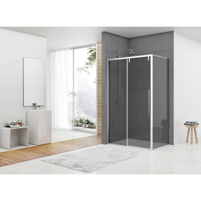 Van Rijn Products ST06 Softclose schuifdeur - 118.5x200cm - rookglas - dikte 8mm - tbv hoekcabine - incl. greep - chroom