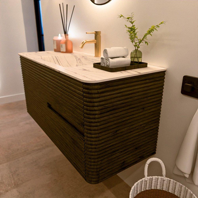 Mondiaz CIRO-DLUX Badkamermeubelset - 110x45x50cm - Solid surface wastafel Nata - 1 wasbak Midden - 1 kraangat - 2 lades - Shadow