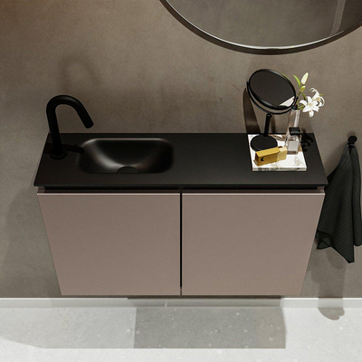 Mondiaz TURE Meuble lave-mains 80x23x50cm 1 trou de robinet 2 portes Smoke mat Lavabo Eden Gauche Solid Surface Noir