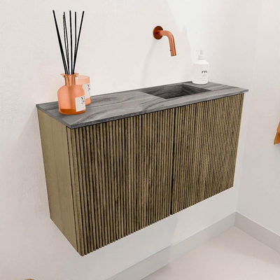 Mondiaz JOYA-DLUX 70cm toiletmeubel - kleur Dusk - Wastafel FAYE positie Rechts Zonder kraangat kleur Sombra.