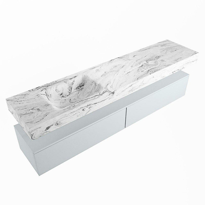 Mondiaz ALAN-DLUX Ensemble de meuble - 200cm - meuble Clay mat - 2 tiroirs - Lavabo Cloud Glace suspendu - vasque Gauche - 1 trou de robinet
