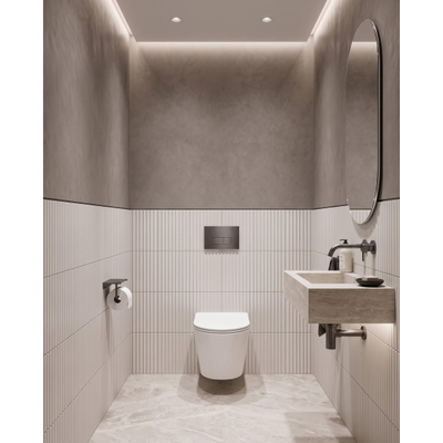 QeramiQ Dely Toiletset - inbouwreservoir Qeramiq Flush - slim zitting - metaal gunmetal bedieningsplaat - rechthoekige knoppen - glans wit