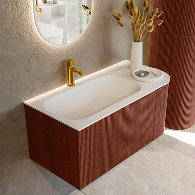 Mondiaz KURVE Badkamermeubelset - 95x46x40cm - 1 lade - 1 deur - wastafel solid surface - links - 1 kraangat - Ruby