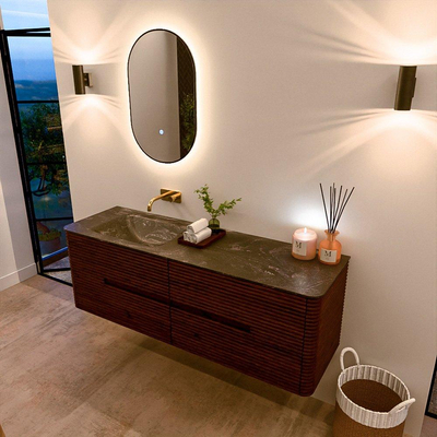 Mondiaz CIRO-DLUX Badkamermeubelset - 150x45x50cm - Solid surface wastafel Lava - 1 wasbak Links - zonder kraangaten - 4 lades - Ruby