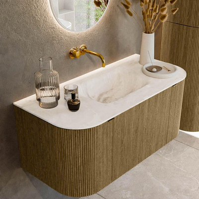 Mondiaz KURVE-DLUX Badkamermeubelset - 100x46x40cm - 1 lade - 2 deuren - wastafel solid surface - midden - zonder kraangat - Dusk