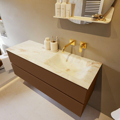 Mondiaz VICA-DLUX Ensemble de meuble de salle de bain - 130cm - meuble sous-vasque repos - 2 tiroirs - lavabo encastrée cloud droite - sans trous de robinet - version haute de 60cm - frape