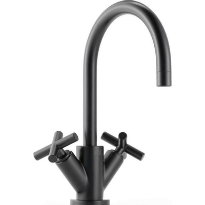 Dornbracht Tara wastafelkraan - opbouw - laag - met kruisgrepen - sprong 135mm - zwart
