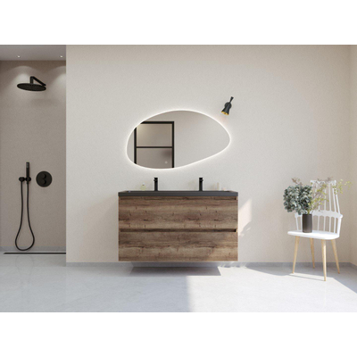 HR badmeubelen Infinity XXL 3D Ensemble de meubles de salle de bains - 120 cm - 1 lavabo en céramique djazz noir mat - 2 trous de robinet - 2 tiroirs - charleston