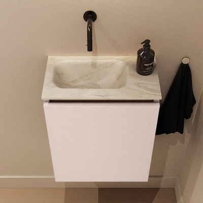 MONDIAZ TURE-DLUX Meuble toilette - 40cm - Rosee - EDEN - vasque Ostra - position gauche - sans trou de robinet