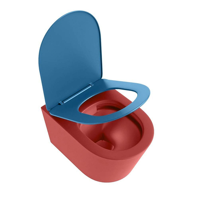 Mondiaz LAVIE WC suspendu – sans bride – 36 x 53 cm – avec abattant softclose – Fire (rouge), abattant Jeans (bleu)