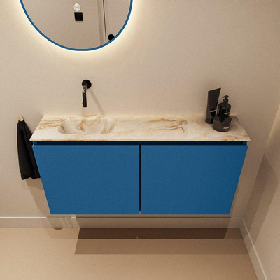 MONDIAZ TURE-DLUX 100cm meuble de toilettes Jeans. EDEN lavabo Frappe position à gauche. Sans trou de robinet.