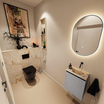 MONDIAZ TURE-DLUX 40cm toiletmeubel Plata. EDEN wastafel Frappe positie rechts. Zonder kraangat.