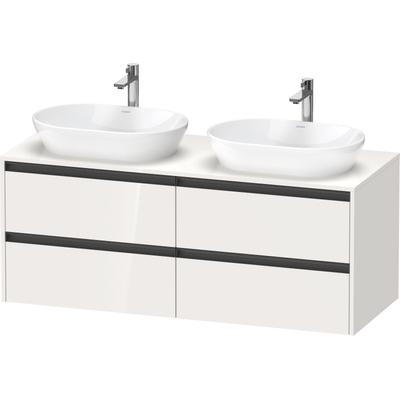 Duravit ketho 2 meuble sous lavabo avec plaque console avec 4 tiroirs pour lavabo à droite 140x55x56.8cm avec poignées anthracite blanc brillant