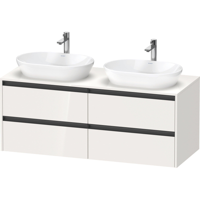 Duravit Ketho.2 Wastafelonderbouwkast - inclusief consoleplaat - met 4 laden - voor waskom links - 140x55x56.8cm - met handgrepen antraciet - hoogglans wit