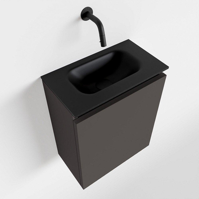 MONDIAZ TURE Toiletmeubel 40x23x50cm met 0 kraangaten 1 deuren dark grey mat Wastafel Eden midden Solid Surface Zwart