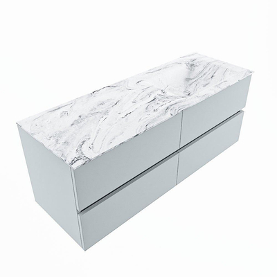 MONDIAZ VICA-DLUX Ensemble meuble de salle de bains - 130cm - meuble sous-vasque clay - 4 tiroirs - lavabo encastré cloud à droite - 1 trou de robinet - version haute 60cm - glace