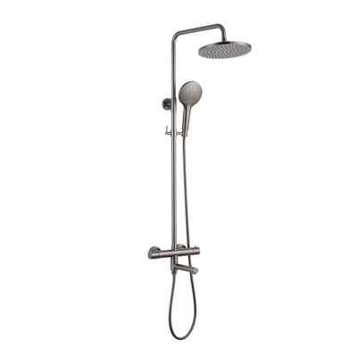 Fortifura Calvi Regendoucheset - thermostatisch - 25cm hoofddouche - metalen slang - ronde handdouche - draaibare baduitloop - Geborsteld Gunmetal PVD