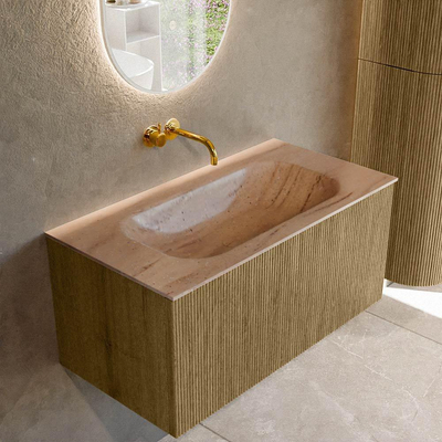 MONDIAZ KURVE-DLUX Meuble de salle de bains 90cm couleur Dusk avec 1 tiroir et 0 porte. Lavabo BIG SMALL Central sans trou de robinet Saba.