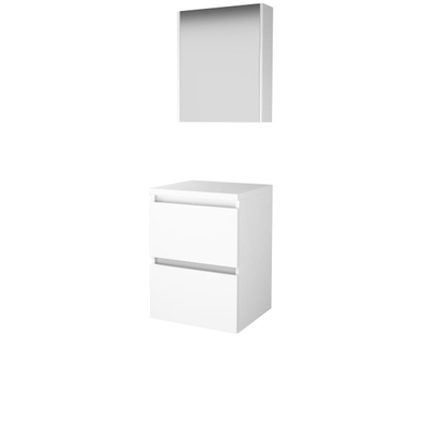 Basic-Line Comfort 46 ensemble de meubles de salle de bain 50x46cm sans poignée 2 tiroirs plan vasque miroir armoire mdf laqué blanc glacier