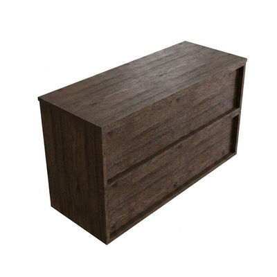 Saniclass Holz Frame Ensemble meuble de salle de bains - 120x45x62cm - plan de travail en bois - sans trou de robinet - 2 tiroirs - chêne charcoal mat (bois)