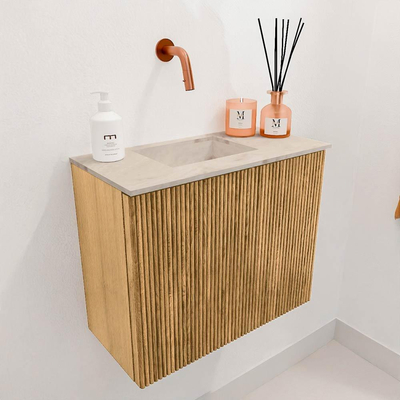 Mondiaz JOYA-DLUX 50cm toiletmeubel - kleur Oak - Wastafel FAYE positie Links Zonder kraangat kleur Frappe.