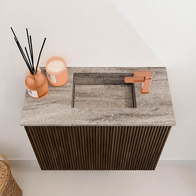 Mondiaz JOYA-DLUX Meuble de toilette 50cm - couleur Walnut - Vasque FAYE position Droite 1 trou de robinet couleur Oza