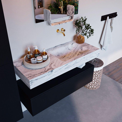 Mondiaz ALAN-DLUX Ensemble de meuble - 110cm - meuble Urban mat - 1 tiroir - Lavabo Cloud Glace suspendu - vasque Droite - 0 trous de robinet